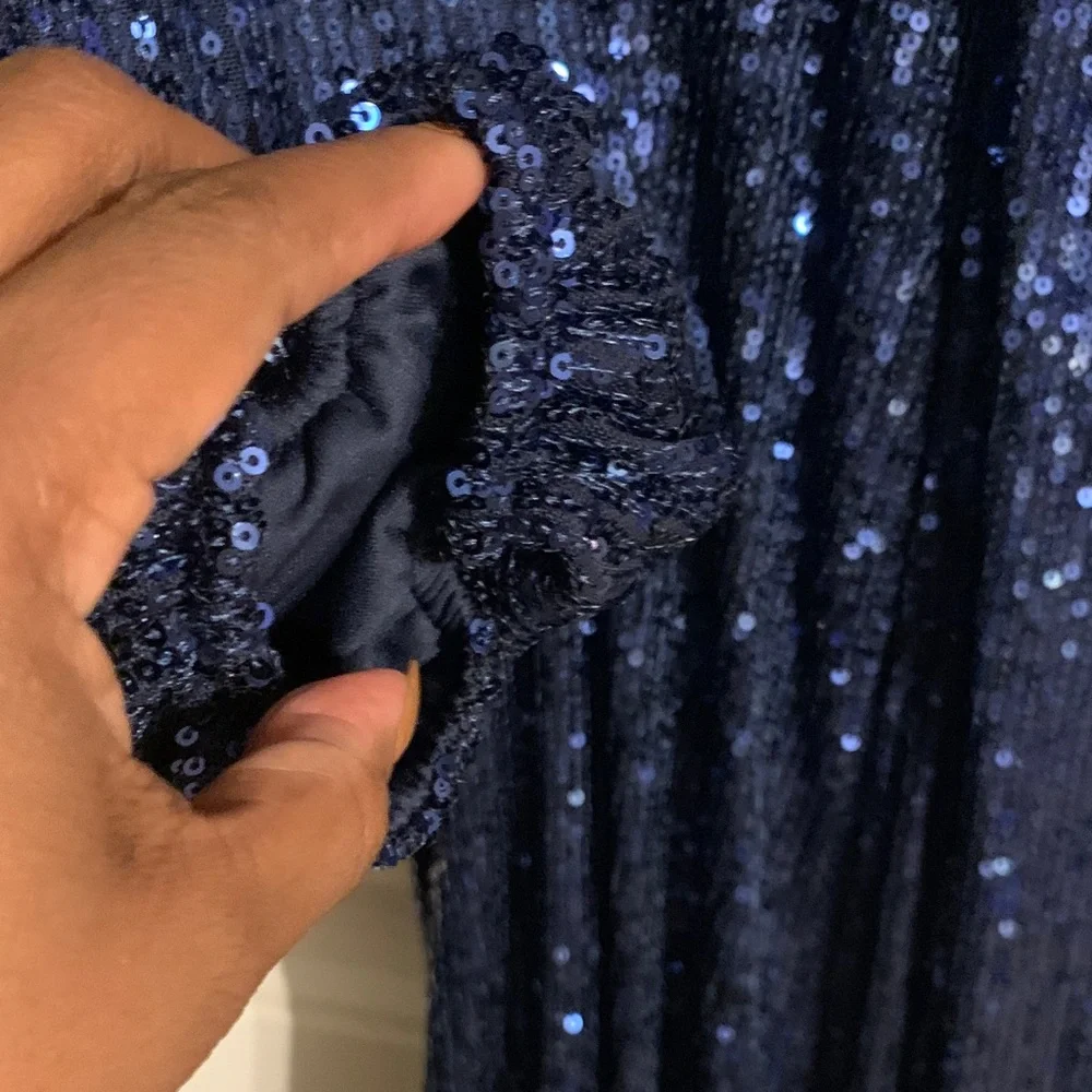 Blue Sequin Long Sleeve Dress - Picture 3 of 6